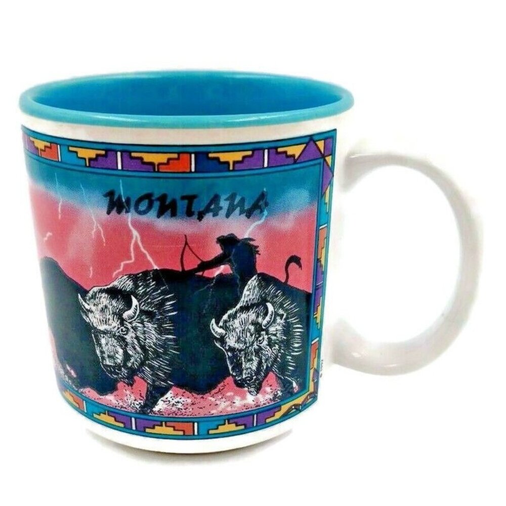Montana Man Archer Horse Buffalo Mug Western United States Travel Souvenir Bison